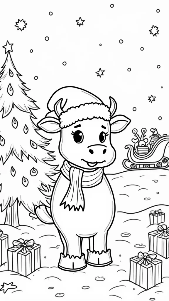 coloriages de vache de Noël